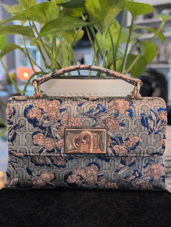 Furla Handbags - Floral Jacquard Top-Handle Bag in Blush and Blue